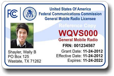 FCC GMRS Radio License Photo ID Card FCC GMRS Radio License Photo ID Card